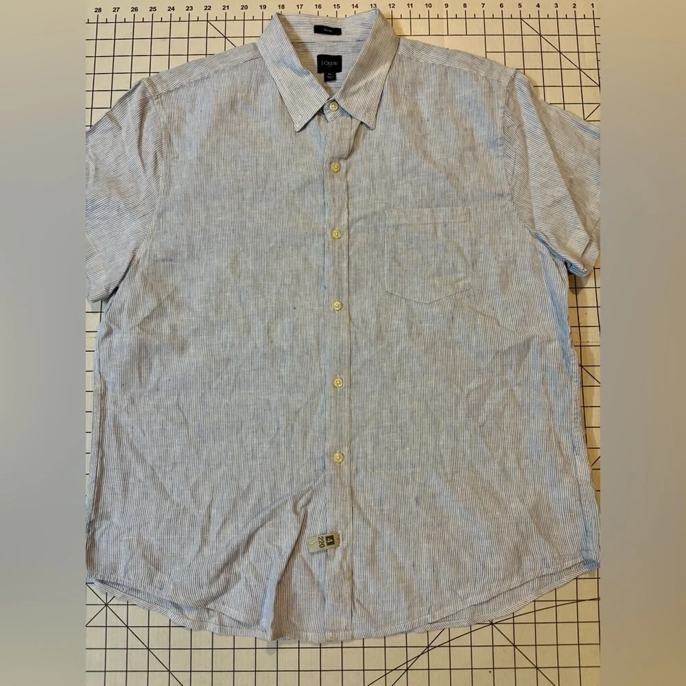 J.  Crew Men’s Size XL Blue/White Linen Blend Slim‎ Fit SS Button Down Shirt